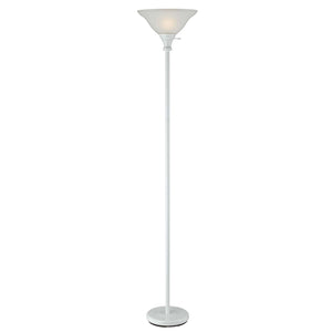 Homeroots 71" White Torchiere Floor Lamp With White Frosted Glass Dome Shade  Metal 526242