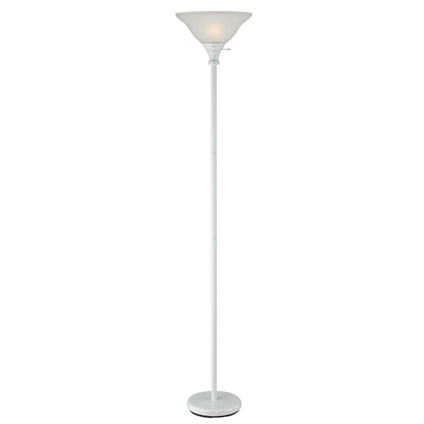 Homeroots 71" White Torchiere Floor Lamp With White Frosted Glass Dome Shade  Metal 526242