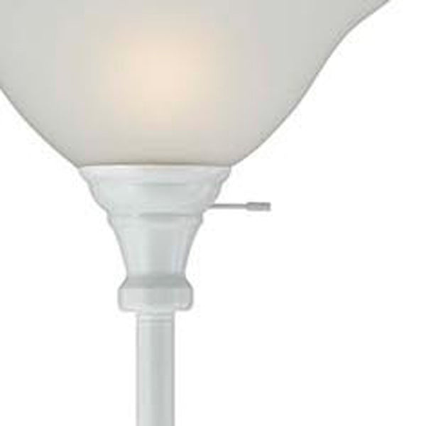 Homeroots 71" White Torchiere Floor Lamp With White Frosted Glass Dome Shade  Metal 526242