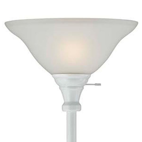 Homeroots 71" White Torchiere Floor Lamp With White Frosted Glass Dome Shade  Metal 526242