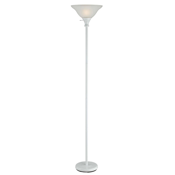 Homeroots 71" White Torchiere Floor Lamp With White Frosted Glass Dome Shade  Metal 526242