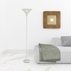 Homeroots 71" White Torchiere Floor Lamp With White Frosted Glass Dome Shade  Metal 526242