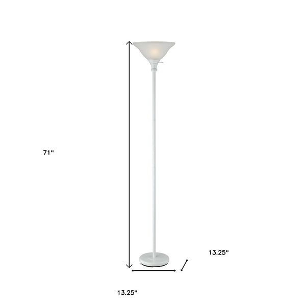 Homeroots 71" White Torchiere Floor Lamp With White Frosted Glass Dome Shade  Metal 526242