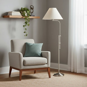 HomeRoots 68" Adjustable Nickel Floor Lamp with White Empire Shade for Versatile Ambient Lighting Solutions 526244