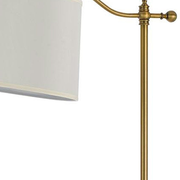 HomeRoots 63" Bronze Adjustable Height Swing Arm Floor Lamp - Elegant Task Lighting with Crisp White Shade 526247