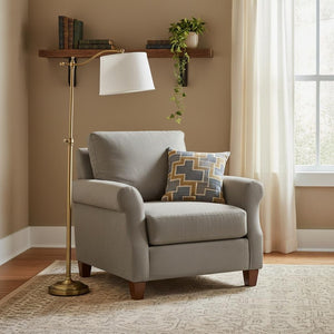 HomeRoots 63" Bronze Adjustable Height Swing Arm Floor Lamp - Elegant Task Lighting with Crisp White Shade 526247
