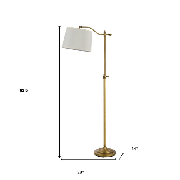 HomeRoots 63" Bronze Adjustable Height Swing Arm Floor Lamp - Elegant Task Lighting with Crisp White Shade 526247