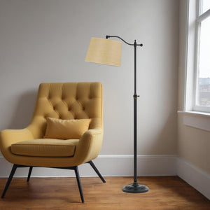 HomeRoots 63" Adjustable Bronze Metal Floor Lamp with Tan Shade - Classic Design for Warm, Customizable Light 526248