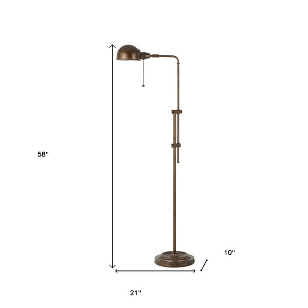 HomeRoots 58" Rust Metal Adjustable Swing Arm Floor Lamp - Stylish Industrial Dome Shade for Any Room 526256