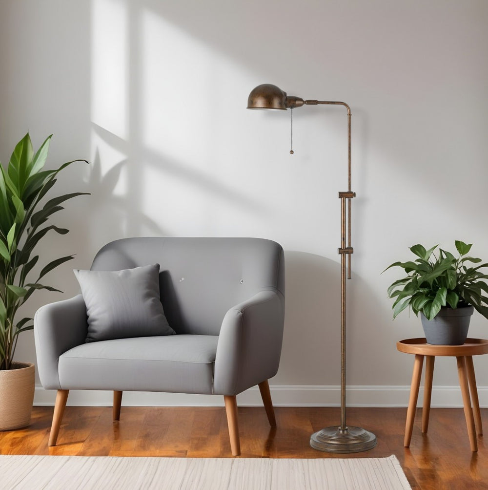 HomeRoots 58" Rust Metal Adjustable Swing Arm Floor Lamp - Stylish Industrial Dome Shade for Any Room 526256