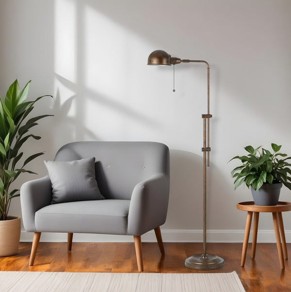 HomeRoots 58" Rust Metal Adjustable Swing Arm Floor Lamp - Stylish Industrial Dome Shade for Any Room 526256