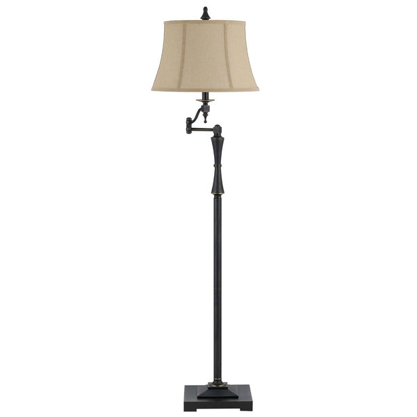 HomeRoots 61" Bronze Swing Arm Floor Lamp – Adjustable Reading Light with Cozy Brown Fabric Shade & Stable Base 526258
