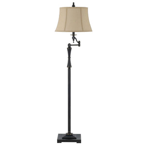 HomeRoots 61" Bronze Swing Arm Floor Lamp – Adjustable Reading Light with Cozy Brown Fabric Shade & Stable Base 526258
