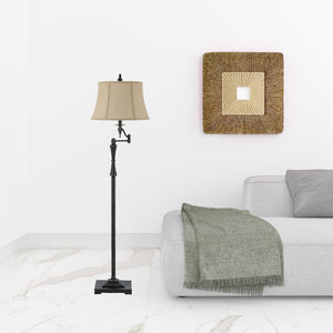 HomeRoots 61" Bronze Swing Arm Floor Lamp – Adjustable Reading Light with Cozy Brown Fabric Shade & Stable Base 526258