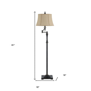 HomeRoots 61" Bronze Swing Arm Floor Lamp – Adjustable Reading Light with Cozy Brown Fabric Shade & Stable Base 526258