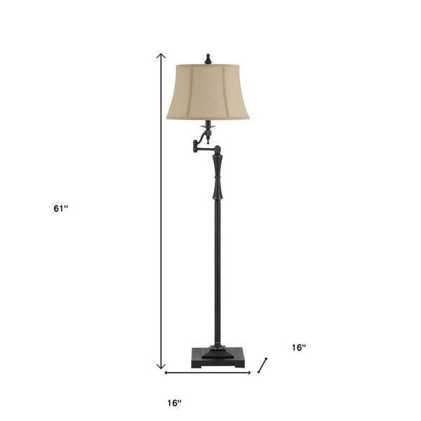 HomeRoots 61" Bronze Swing Arm Floor Lamp – Adjustable Reading Light with Cozy Brown Fabric Shade & Stable Base 526258