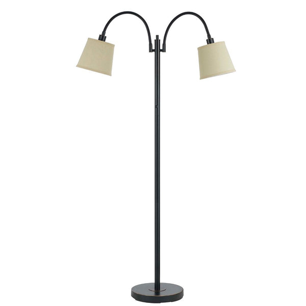 HomeRoots 65" Elegant Bronze Two-Light Traditional Floor Lamp with Tan Square Shade for Stylish Lighting 526259