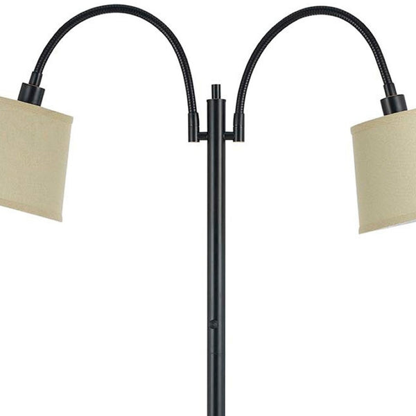 HomeRoots 65" Elegant Bronze Two-Light Traditional Floor Lamp with Tan Square Shade for Stylish Lighting 526259