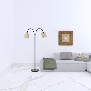 HomeRoots 65" Elegant Bronze Two-Light Traditional Floor Lamp with Tan Square Shade for Stylish Lighting 526259