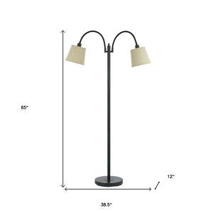 HomeRoots 65" Elegant Bronze Two-Light Traditional Floor Lamp with Tan Square Shade for Stylish Lighting 526259