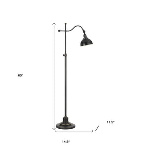 HomeRoots 60" Bronze Adjustable Floor Lamp with Elegant Black Dome Shade - Perfect for Reading & Decor! 526263