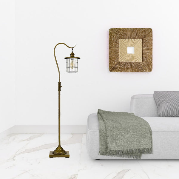 HomeRoots 60" Brass Floor Lamp with Bronze Glass Drum Shade - Timeless Design for Elegant Home Lighting Solutions 526264