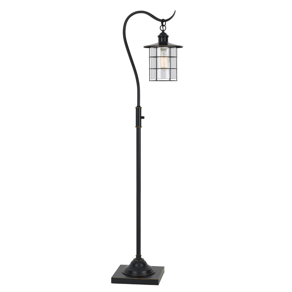 HomeRoots 60" Vintage-Inspired Lantern Floor Lamp with Glass Shade & Metal Cage for Home Décor Elegance 526265