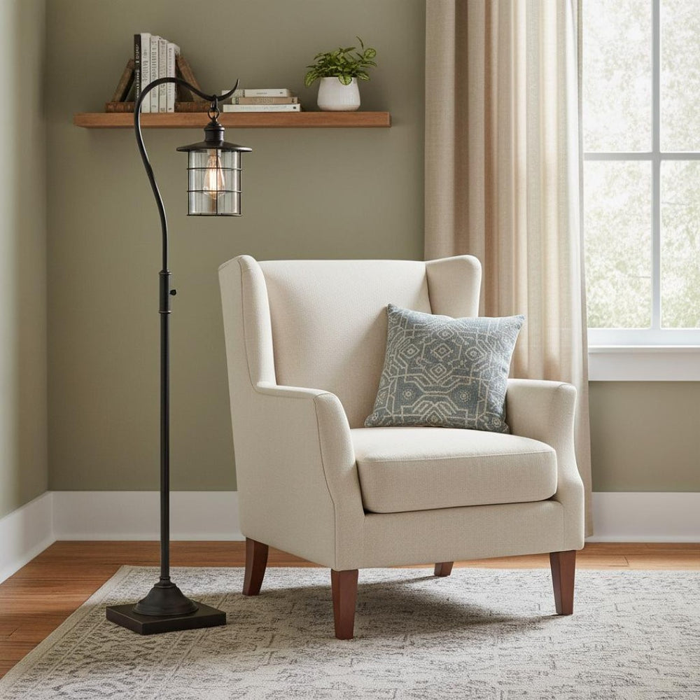 HomeRoots 60" Vintage-Inspired Lantern Floor Lamp with Glass Shade & Metal Cage for Home Décor Elegance 526265