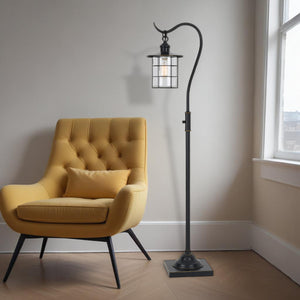 Homeroots 60" Antiqued Bronze Lantern Style Floor Lamp With Glass And Metal Shade  Metal 526265