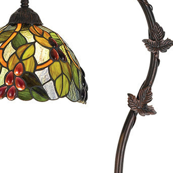 HomeRoots 61" Elegant Bronze Floor Lamp with Colorful Green & Yellow Glass Shade – Perfect for Any Room! 526269