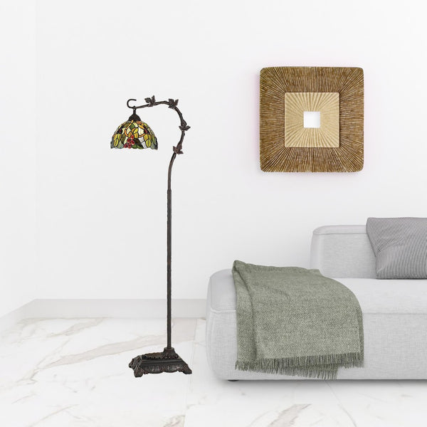 HomeRoots 61" Elegant Bronze Floor Lamp with Colorful Green & Yellow Glass Shade – Perfect for Any Room! 526269