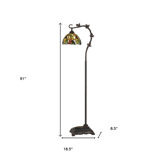 HomeRoots 61" Elegant Bronze Floor Lamp with Colorful Green & Yellow Glass Shade – Perfect for Any Room! 526269