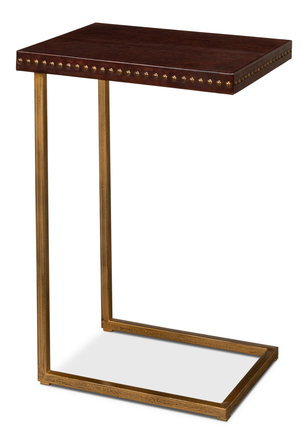 Sarreid Laptop Table - Elegant Antique Brown Leather With Brass Base, Stylish Iron And Mdf Design For Home Office Brown  52627