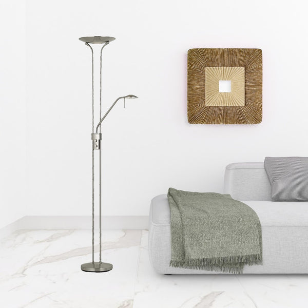 HomeRoots 71" Nickel LED Torchiere Floor Lamp - Modern Dome Shade with Adjustable Brightness for Any Room 526270