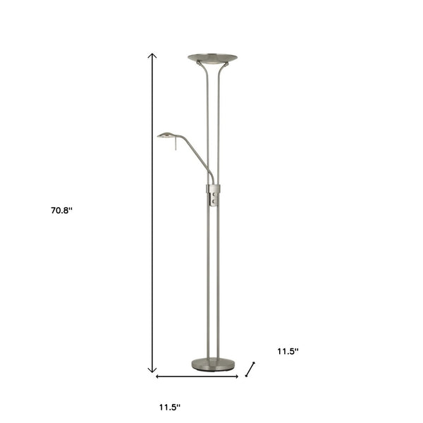 HomeRoots 71" Nickel LED Torchiere Floor Lamp - Modern Dome Shade with Adjustable Brightness for Any Room 526270