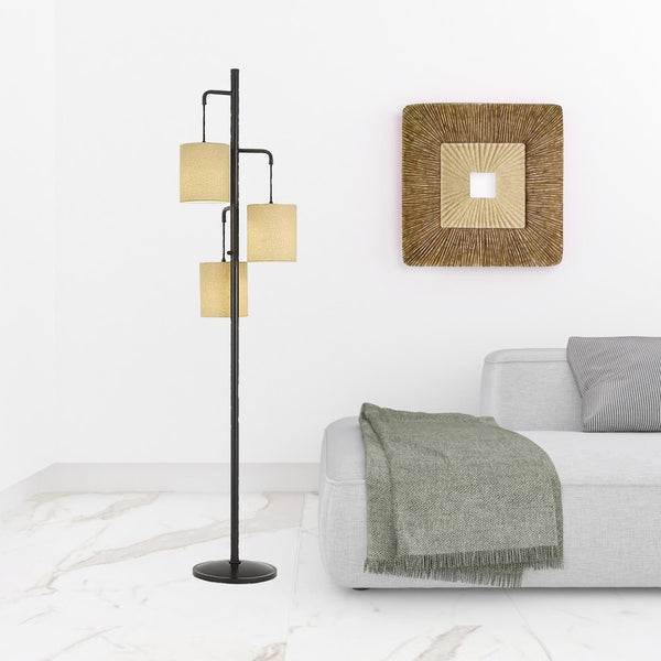 HomeRoots 72" Bronze Three-Light Traditional Floor Lamp with Dimmable Beige Shade for Cozy Ambience 526272