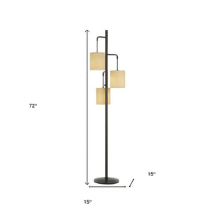 HomeRoots 72" Bronze Three-Light Traditional Floor Lamp with Dimmable Beige Shade for Cozy Ambience 526272