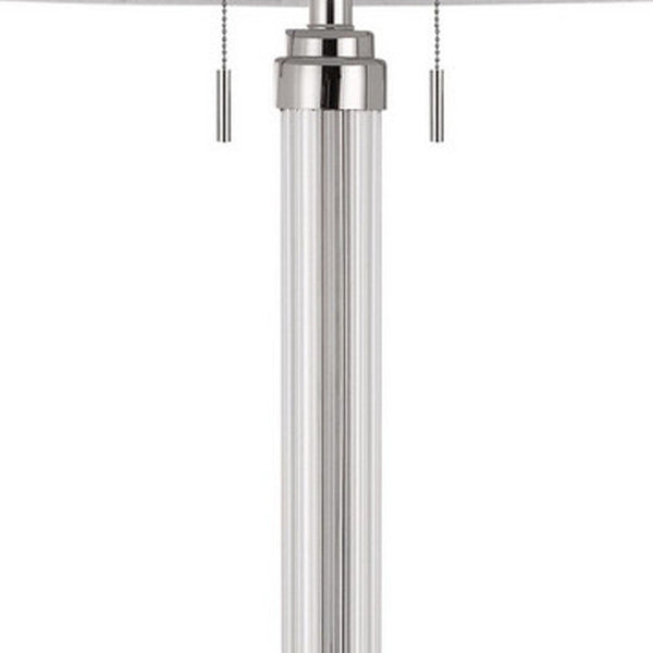 HomeRoots 60" Chrome Floor Lamp - Elegant Two-Light Design with White Shade for Living Room & Bedroom Decor 526273