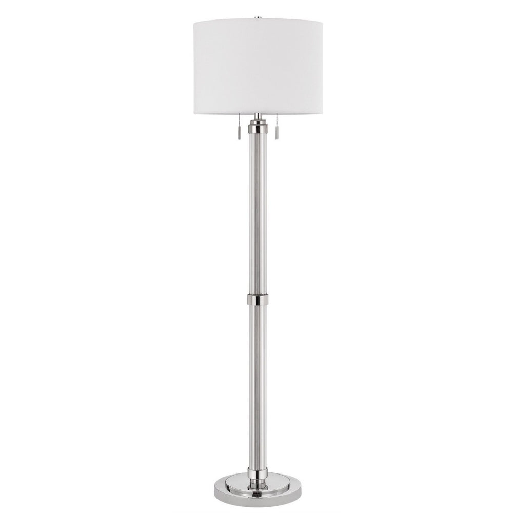 HomeRoots 60" Chrome Floor Lamp - Elegant Two-Light Design with White Shade for Living Room & Bedroom Decor 526273