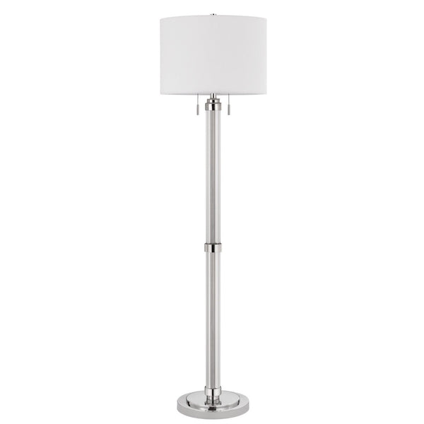 HomeRoots 60" Chrome Floor Lamp - Elegant Two-Light Design with White Shade for Living Room & Bedroom Decor 526273
