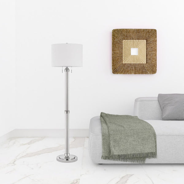 HomeRoots 60" Chrome Floor Lamp - Elegant Two-Light Design with White Shade for Living Room & Bedroom Decor 526273