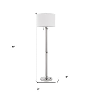 HomeRoots 60" Chrome Floor Lamp - Elegant Two-Light Design with White Shade for Living Room & Bedroom Decor 526273