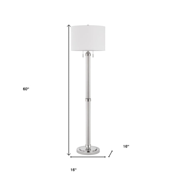 HomeRoots 60" Chrome Floor Lamp - Elegant Two-Light Design with White Shade for Living Room & Bedroom Decor 526273