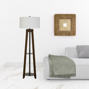 HomeRoots 65" Brown Tripod Floor Lamp - Modern Industrial Design with Dimmable White Shade for Any Room 526274