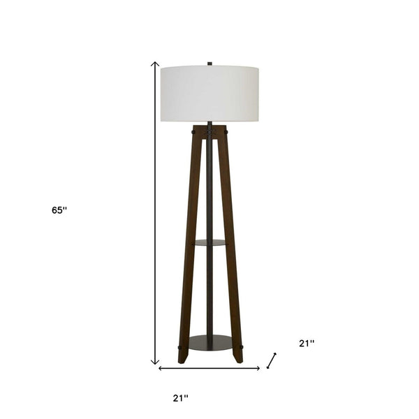 HomeRoots 65" Brown Tripod Floor Lamp - Modern Industrial Design with Dimmable White Shade for Any Room 526274