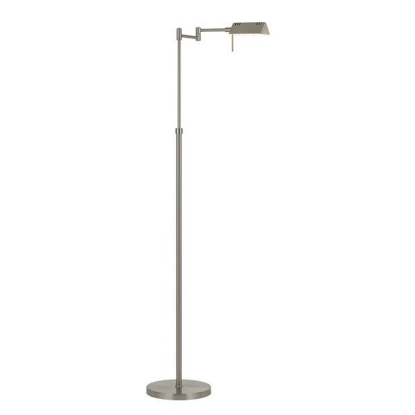 HomeRoots 61" Adjustable Nickel Metal Floor Lamp with Gray Shade - Modern Design, Dimmable, Perfect for Any Room 526276
