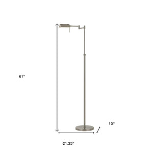 HomeRoots 61" Adjustable Nickel Metal Floor Lamp with Gray Shade - Modern Design, Dimmable, Perfect for Any Room 526276