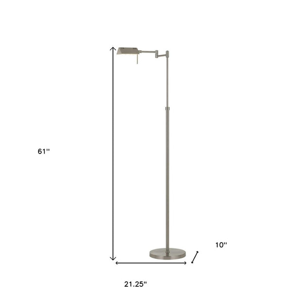 HomeRoots 61" Adjustable Nickel Metal Floor Lamp with Gray Shade - Modern Design, Dimmable, Perfect for Any Room 526276