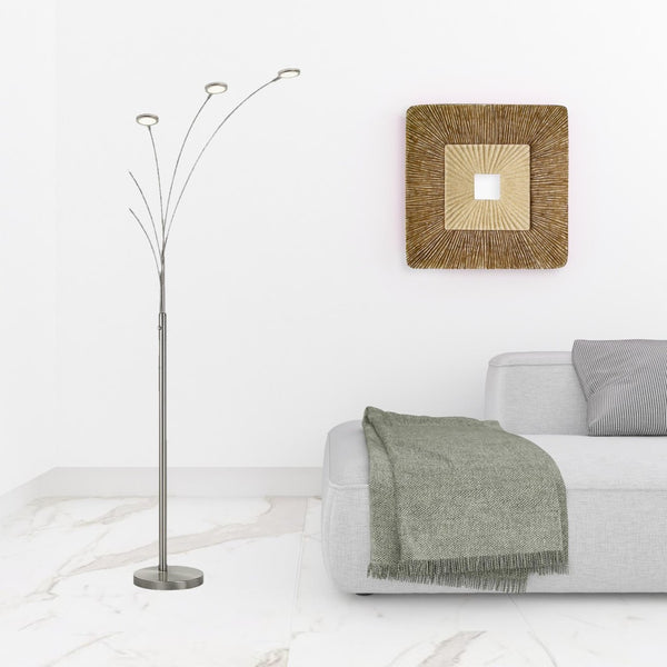HomeRoots 72" Modern Nickel Arc Floor Lamp with Dimmable LED Lights - Sleek Design for Elegant Spaces 526279