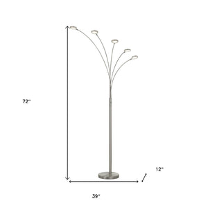 HomeRoots 72" Modern Nickel Arc Floor Lamp with Dimmable LED Lights - Sleek Design for Elegant Spaces 526279
